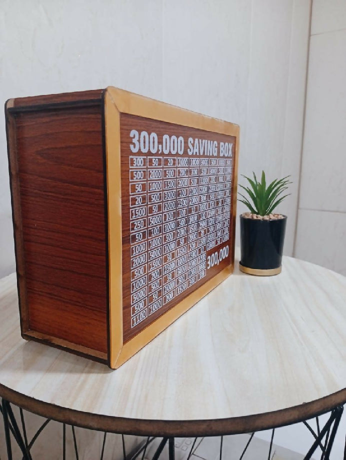 wooden money saving box
