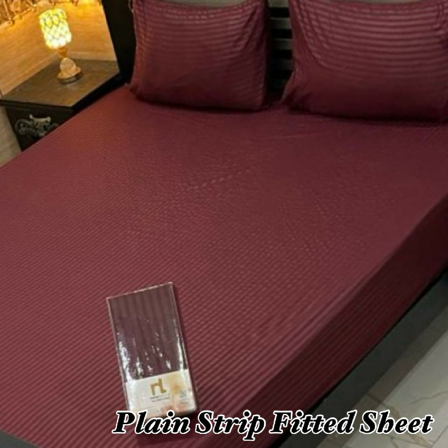 3 pc plain strips fitted bedsheet
