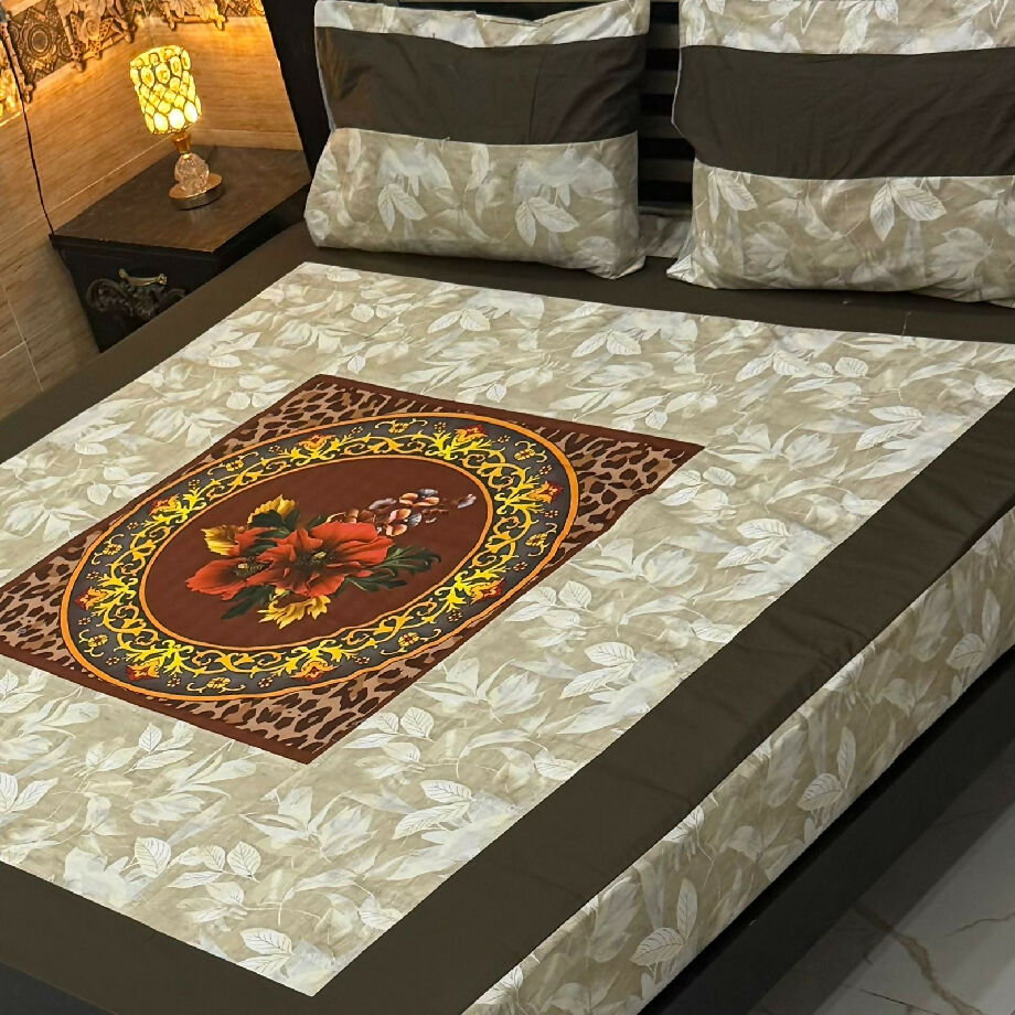 3pc digital Gold Panel Bedsheet