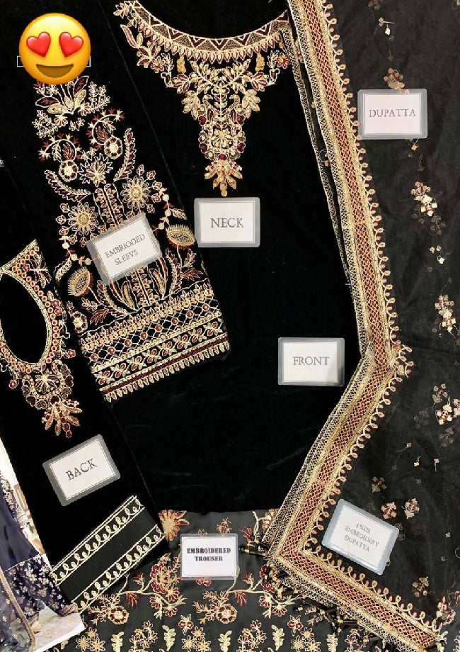 Velvet Embroided three pc suit