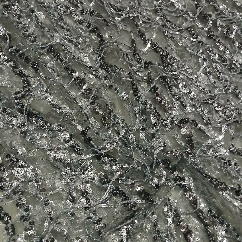 Silver grey Hanging Sequin Fabric on Net, Luxury Party & fancy dress Material (Imported Maxi Material)