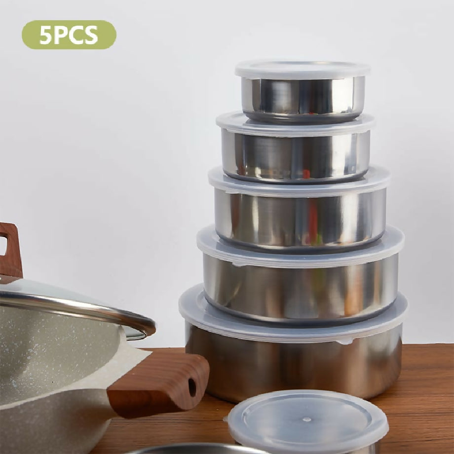 5 Pcs Stainless Steel Food Container Storage Mixing Bowl Set(With Box Packing)