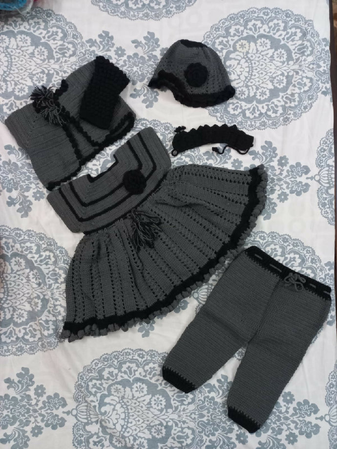 Charming Crochet Baby Set in Grey and Black