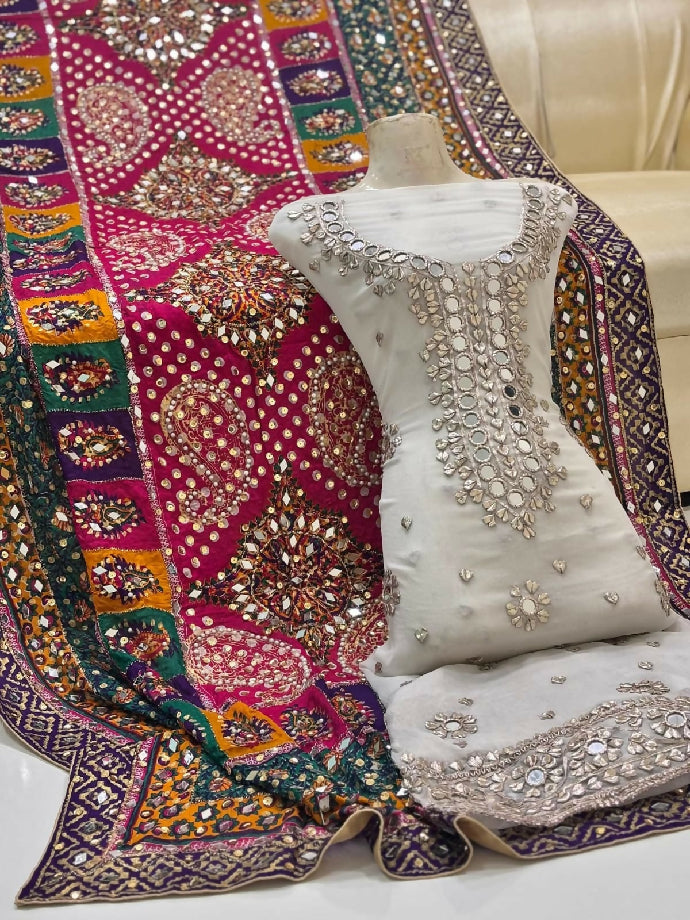 Gotta mirror work suit with kamdani duppta