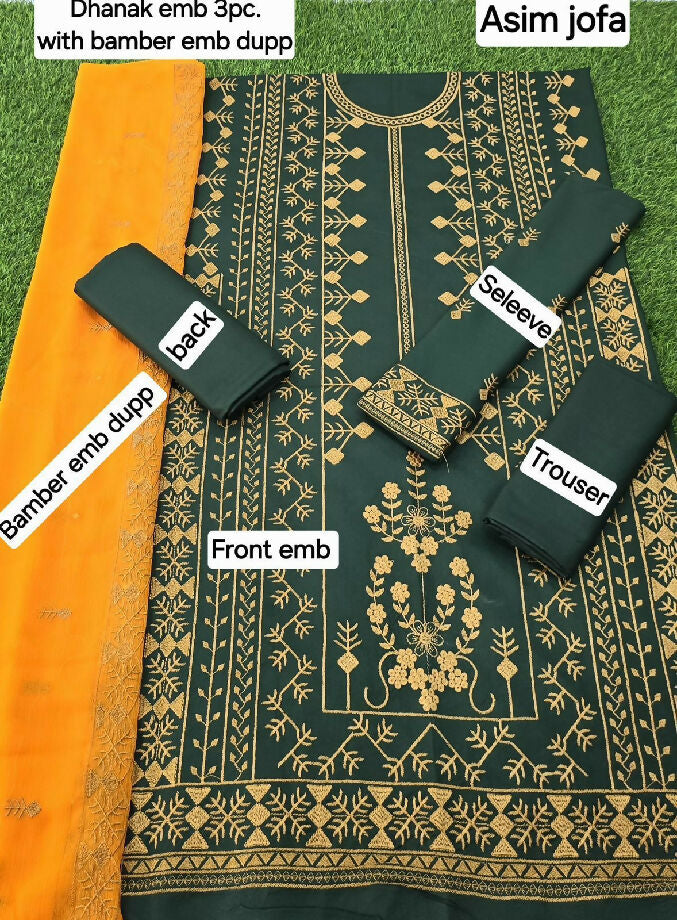 DHANAK EMB 3PC With BAMBAR EMBROIDERED DUPATTA