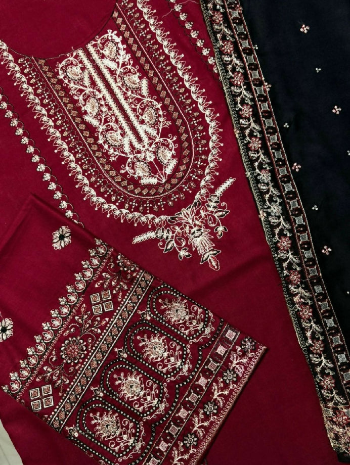 Embroidered Dhanak Three Piece