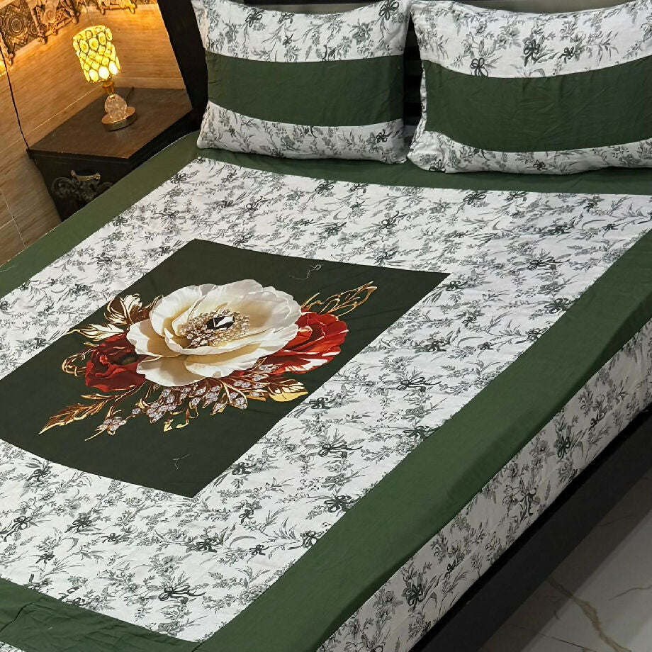 3pc digital Gold Panel Bedsheet