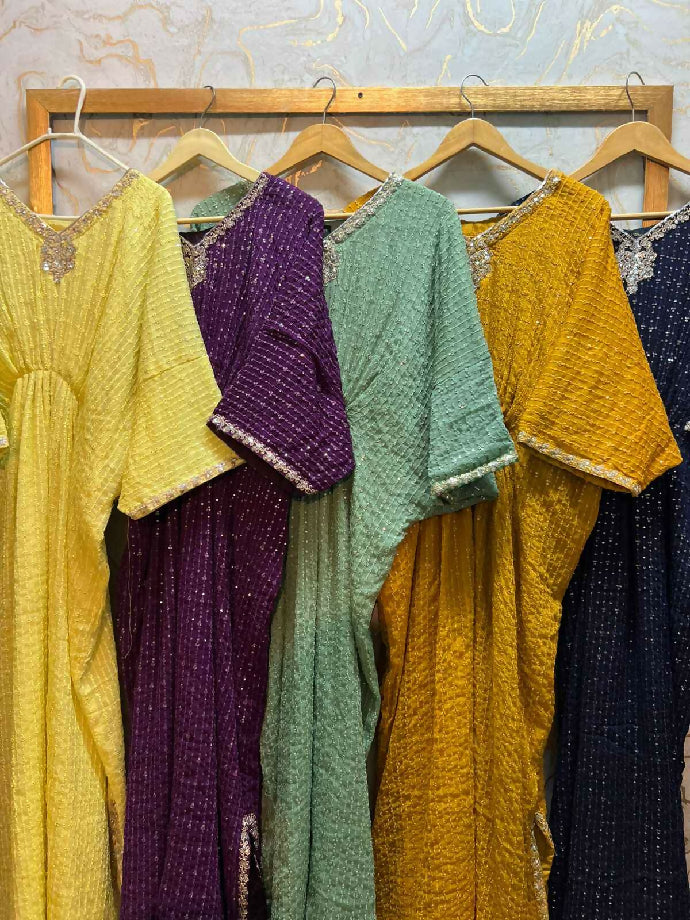 Embroidered Chiffon Kaftan (10+ Colors Available)