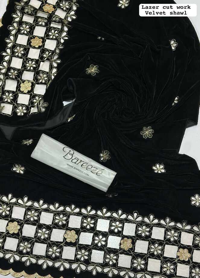 Laser cut velvet shawl