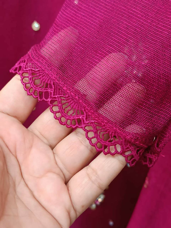 Luxurious Khadi Net 3PC Embroidered Suit with Sequin Work