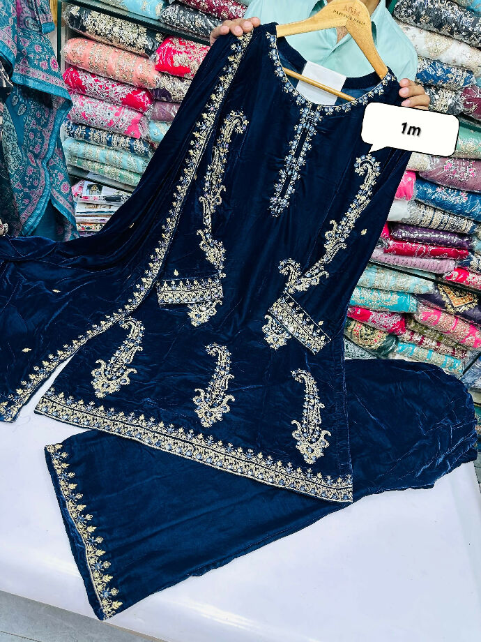Velvet Embroidered 3 Piece Suit – New Arrival