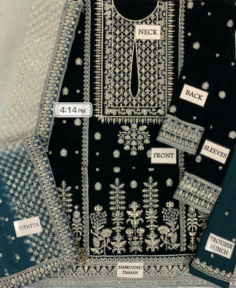 Velvet Embroided three pc suit