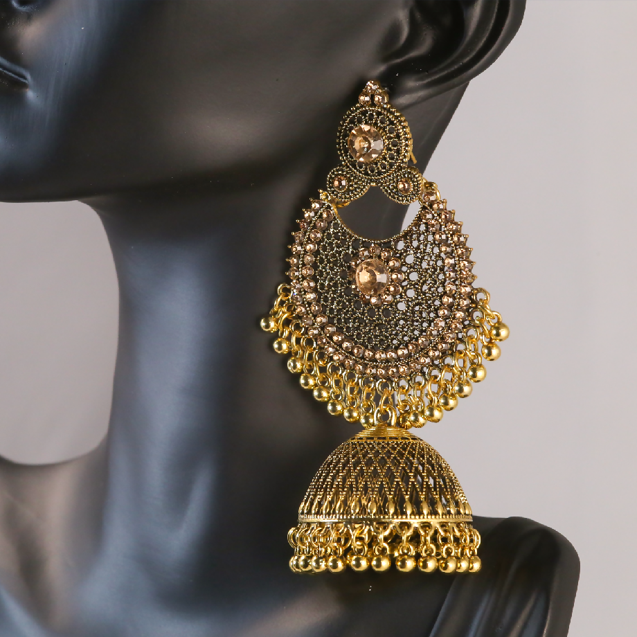 Traditional Heavy Jhumka Earrings with Stone Embellishment