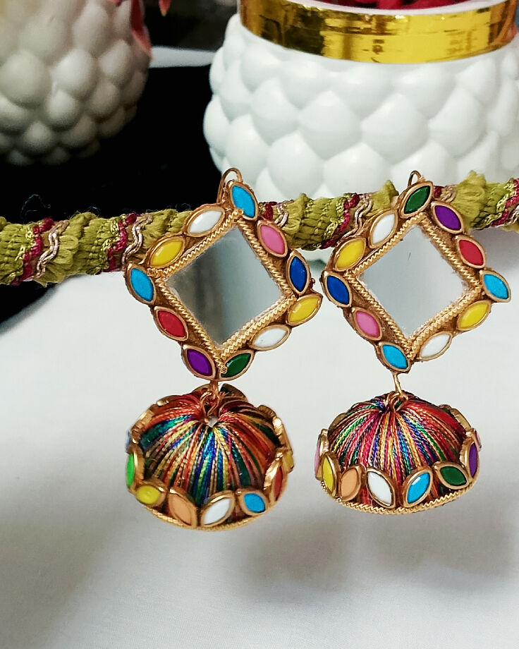 Handmade colorful Kundan jhumkyan