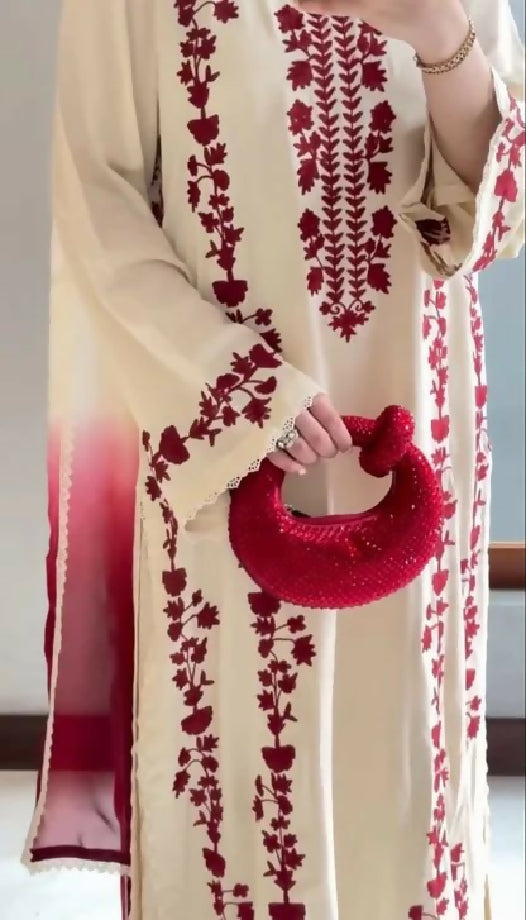 UNSTITCHED EMBROIDERRED DHANAK THREE PIECE WITH WOOL SHAWL