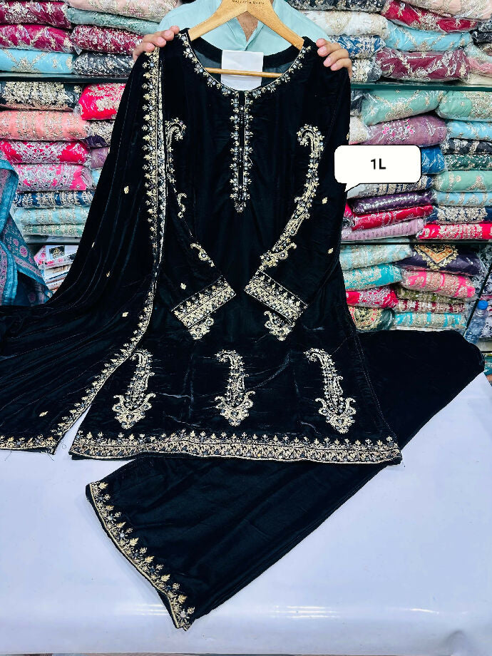 Velvet Embroidered 3 Piece Suit – New Arrival