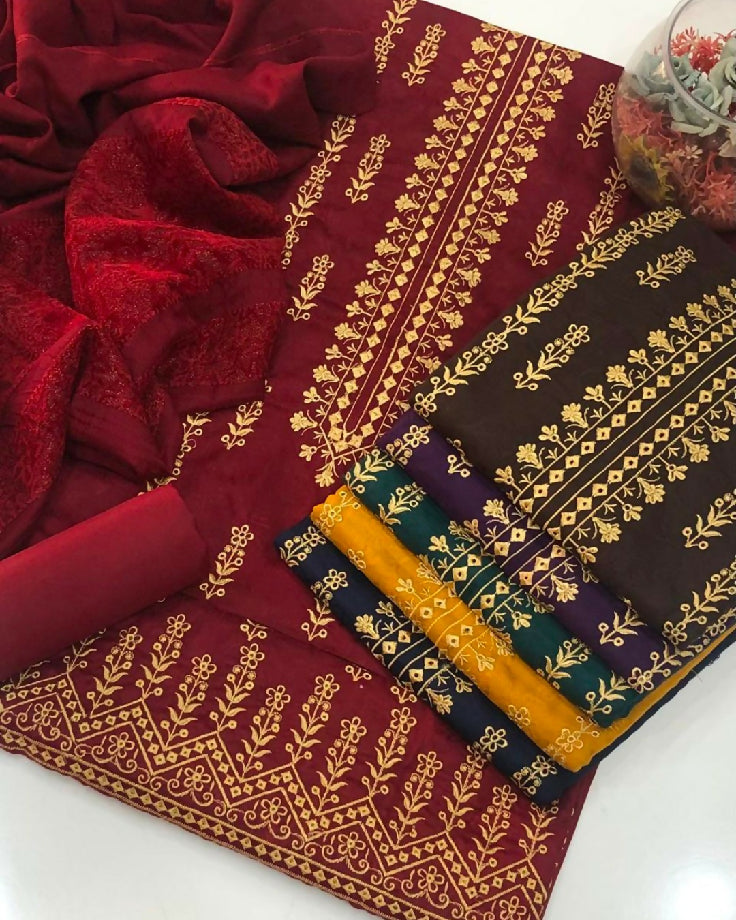 Dhanak embroidery with velvet shawl