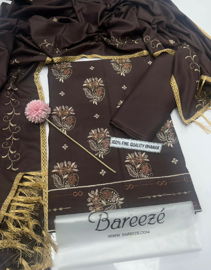 Unstitched Embroidered Dhanak Three Piece