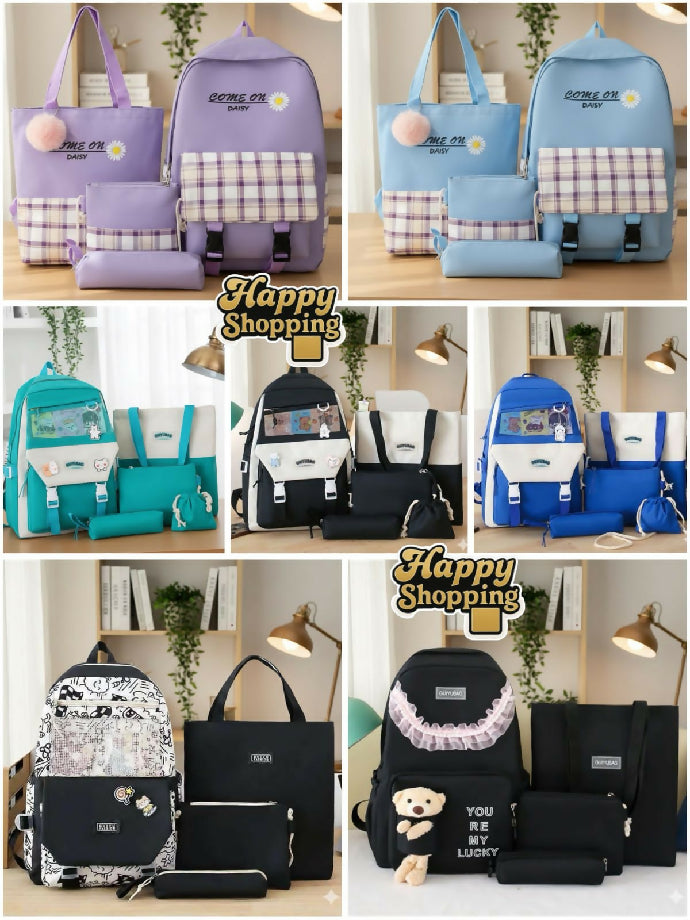 High Quality 4Pcs & 5Pcs School Bag & Backpack For Girls