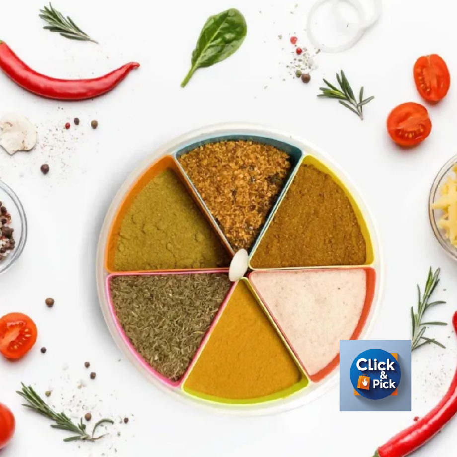 Super Fast 6 Partition Kitchen Masala Organiser with Lid – Spice Storage Box