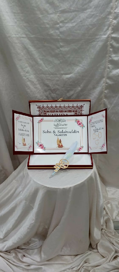 Nikah ,engagment and wedding booklet with velvet box and nikah pen