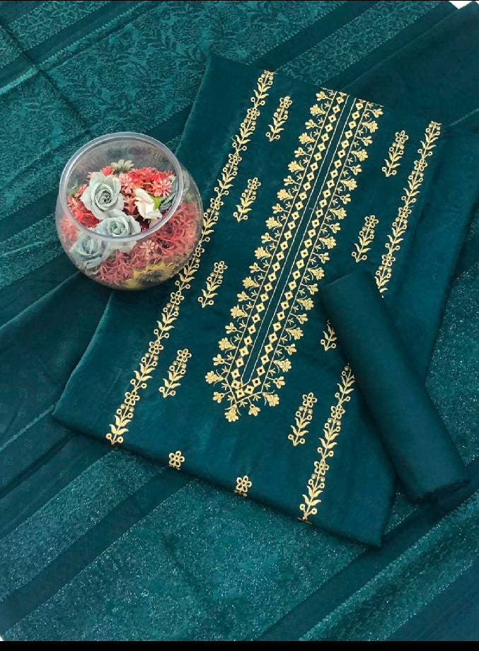 Dhanak embroidery with velvet shawl