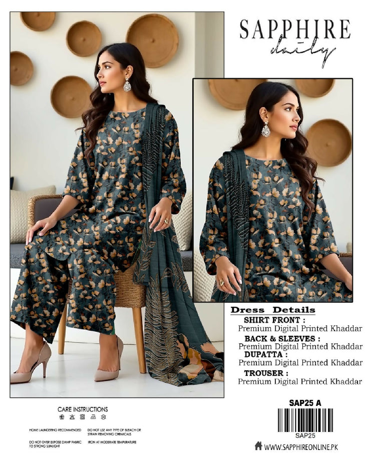 Sapphire 3pc Allover Suit khaddar