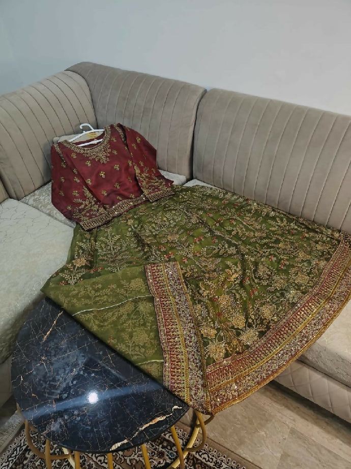 Full heavy Embroidery Bridal Mehndi lehnga With Zari