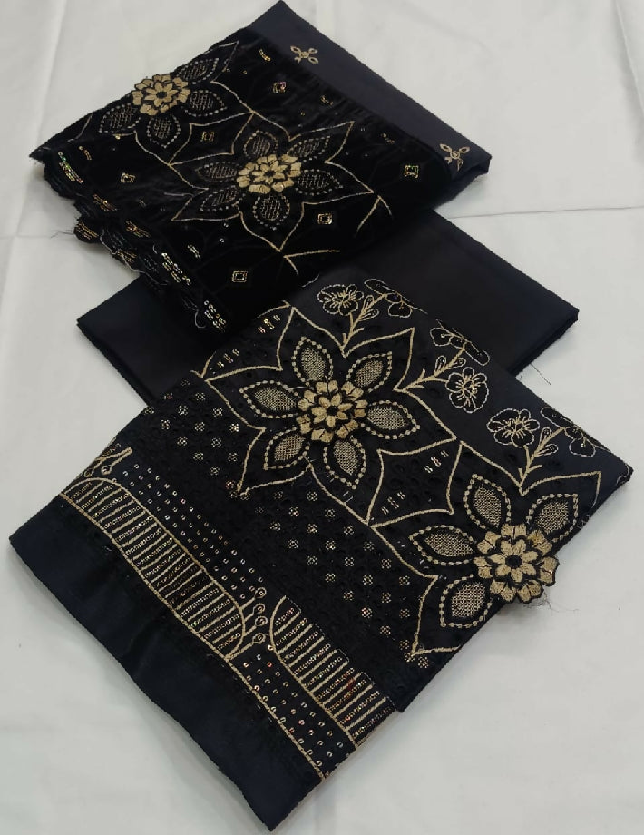 3 piece dhanak embroidered