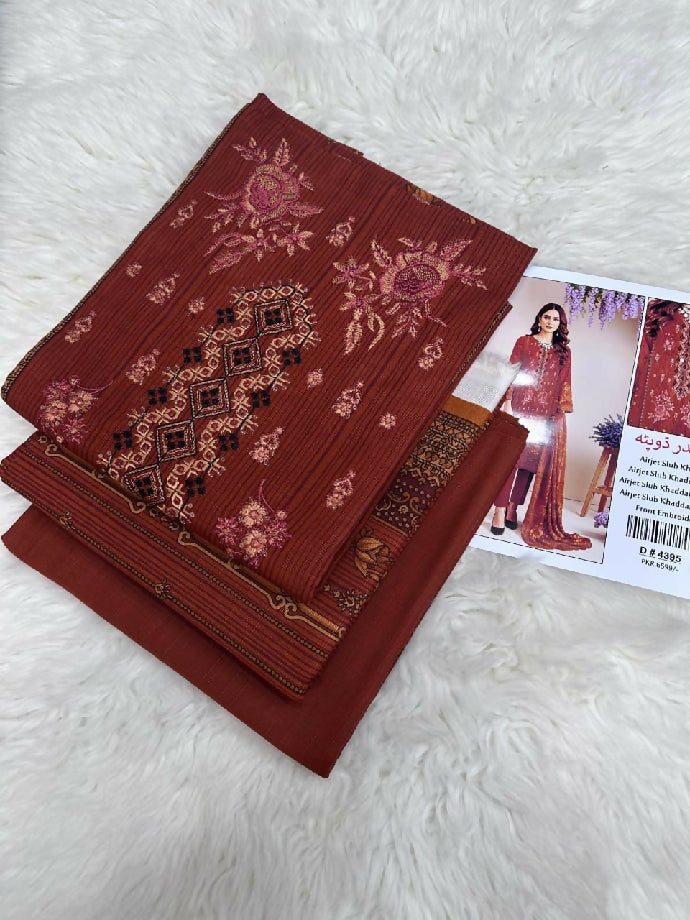 Embroidered Slub khaddar Three Piece