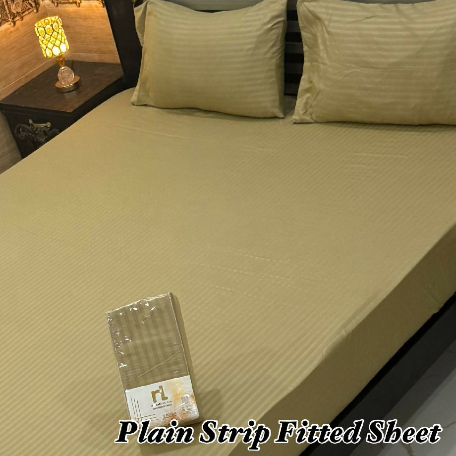 3 pc plain strips fitted bedsheet