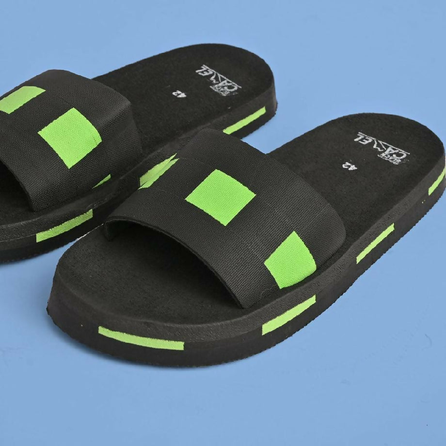 Black Camel Box Style Slides, Green