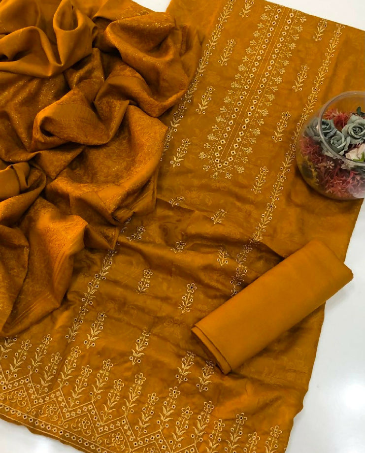 Dhanak embroidery with velvet shawl