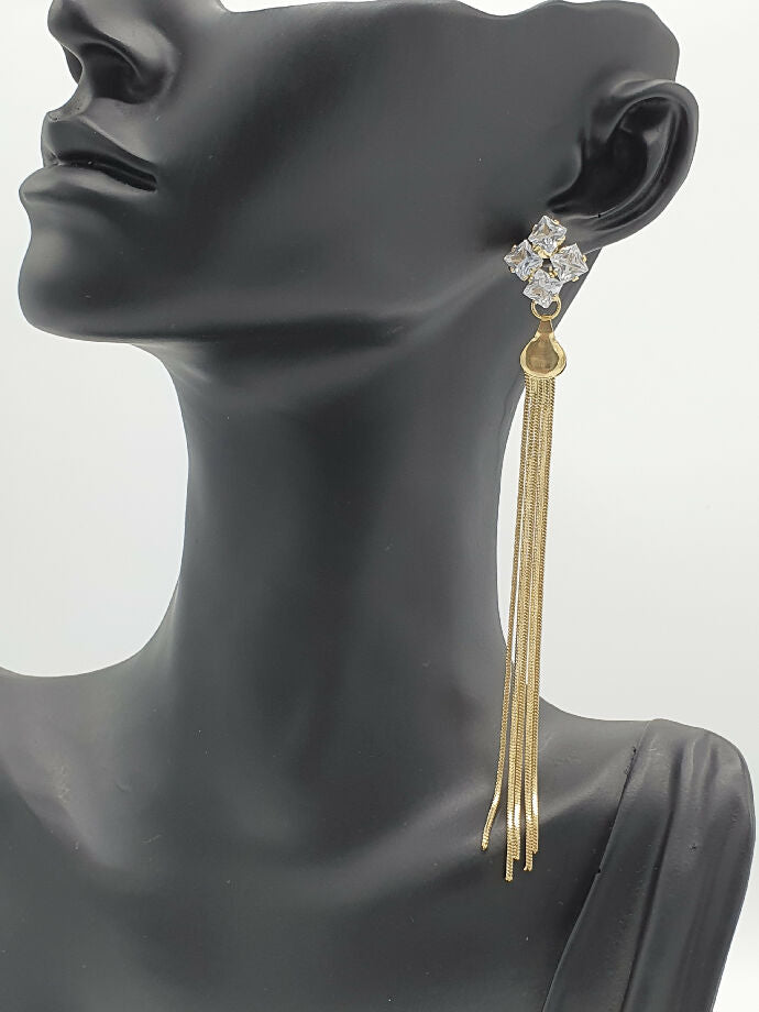 Crystal Cluster with Golden Tassel Drop Earrings