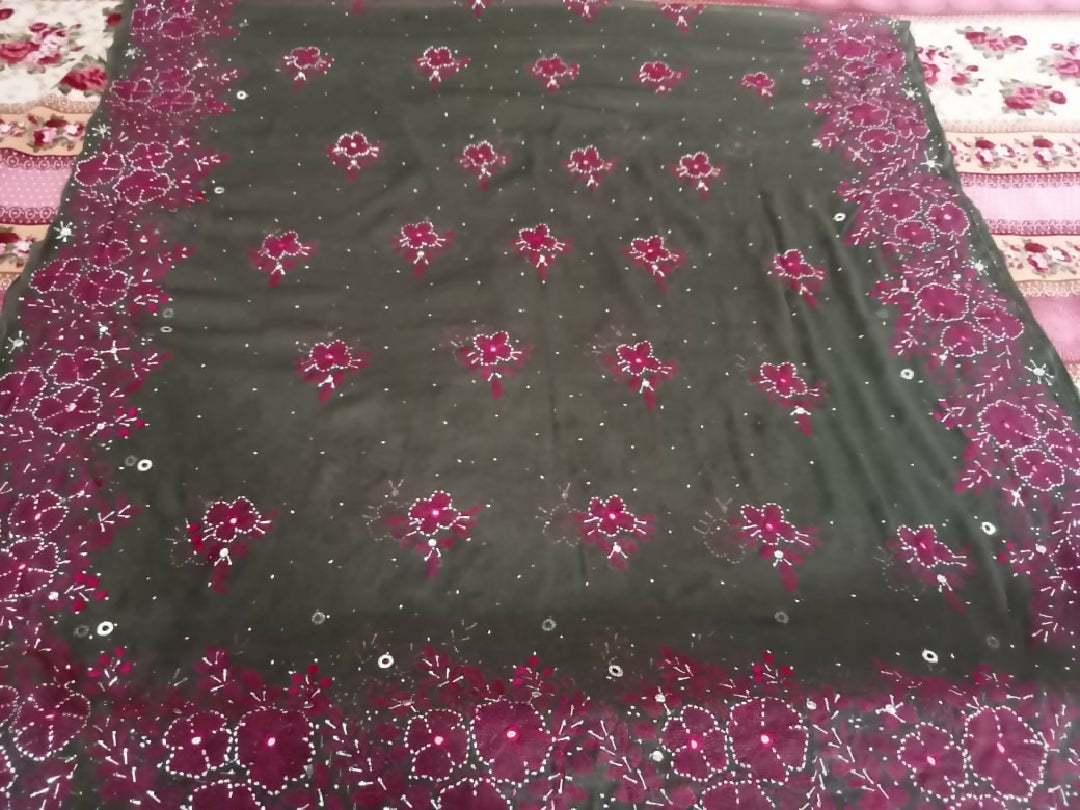 2piece bamber shafoon suit Shirt & dupatta Heavy mukash work with kacha kaam