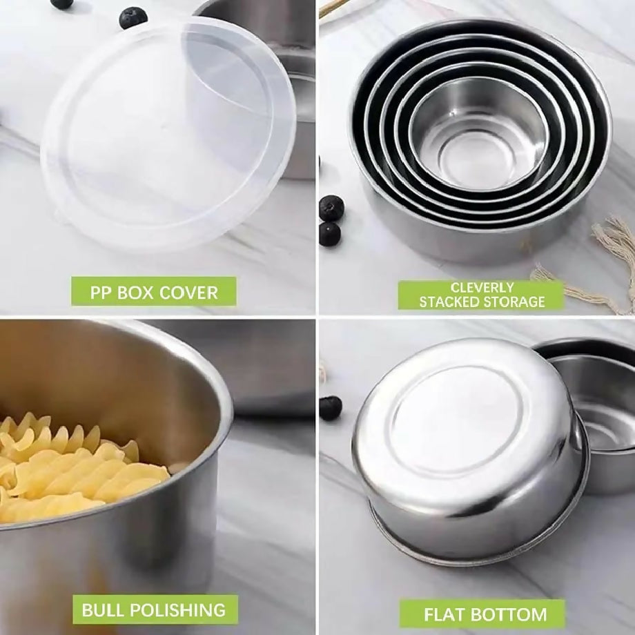 5 Pcs Stainless Steel Food Container Storage Mixing Bowl Set(With Box Packing)