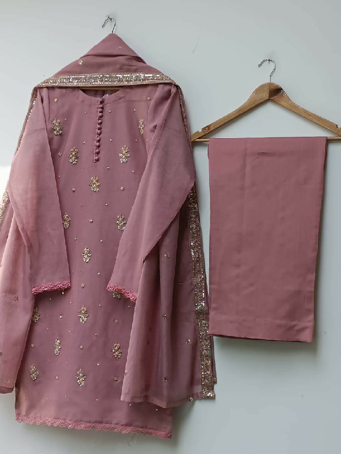 Luxurious Khadi Net 3PC Embroidered Suit with Sequin Work