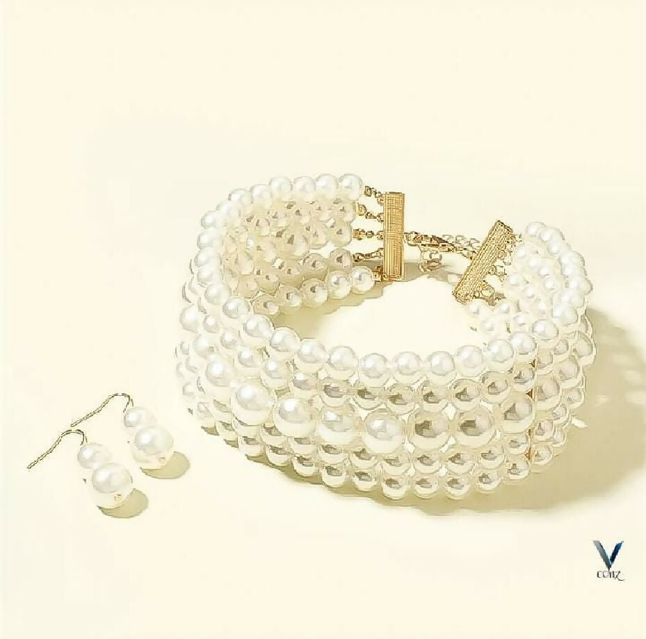 Fancy China Purls Choker Set with Earings