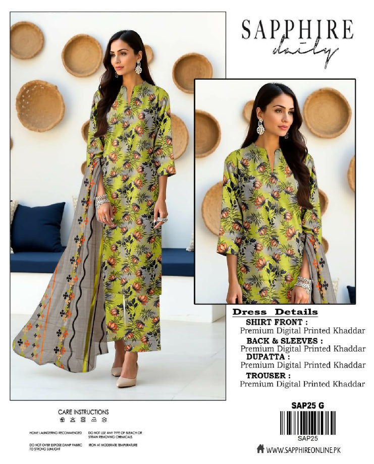 Sapphire 3pc Allover Suit khaddar