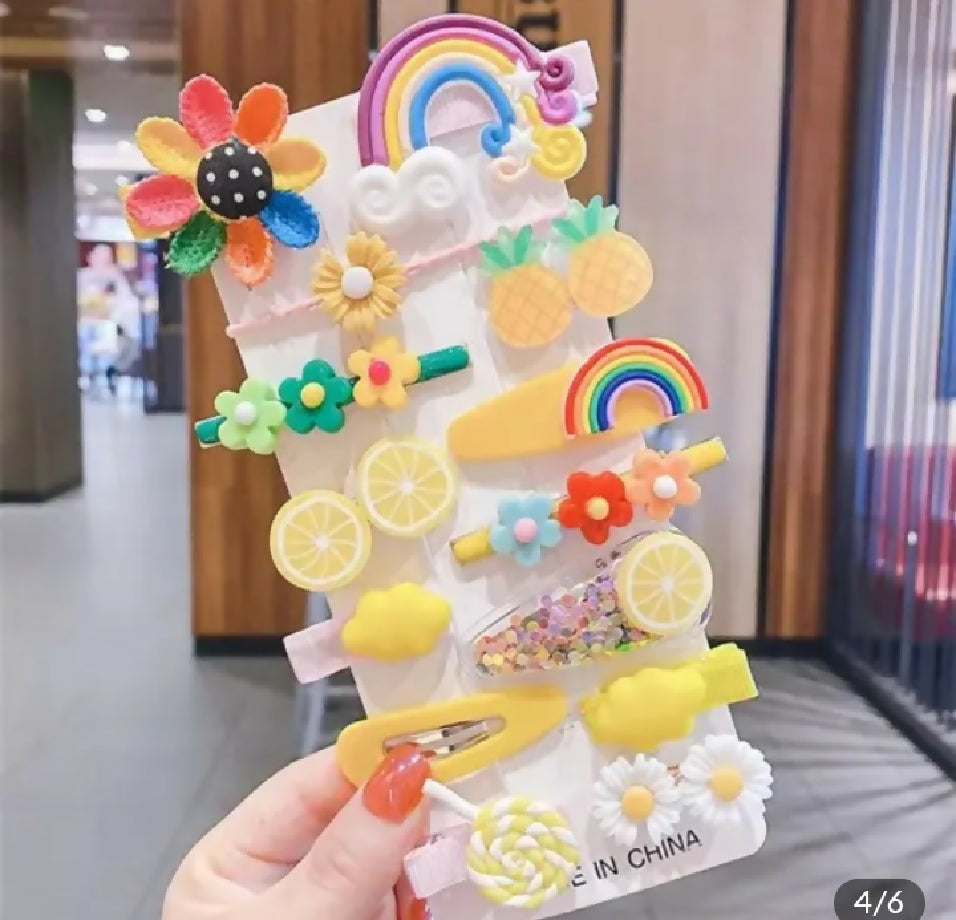 14Pcs cartoon baby hair clip set flower fruit baby girl