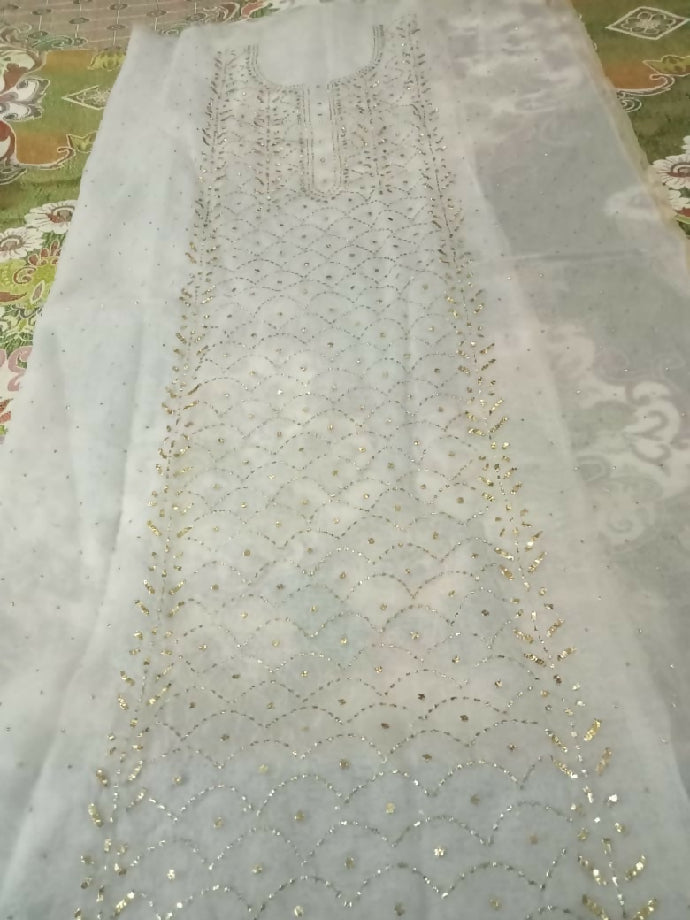 2piece suit organza fabric Shirt & dupatta Mukash