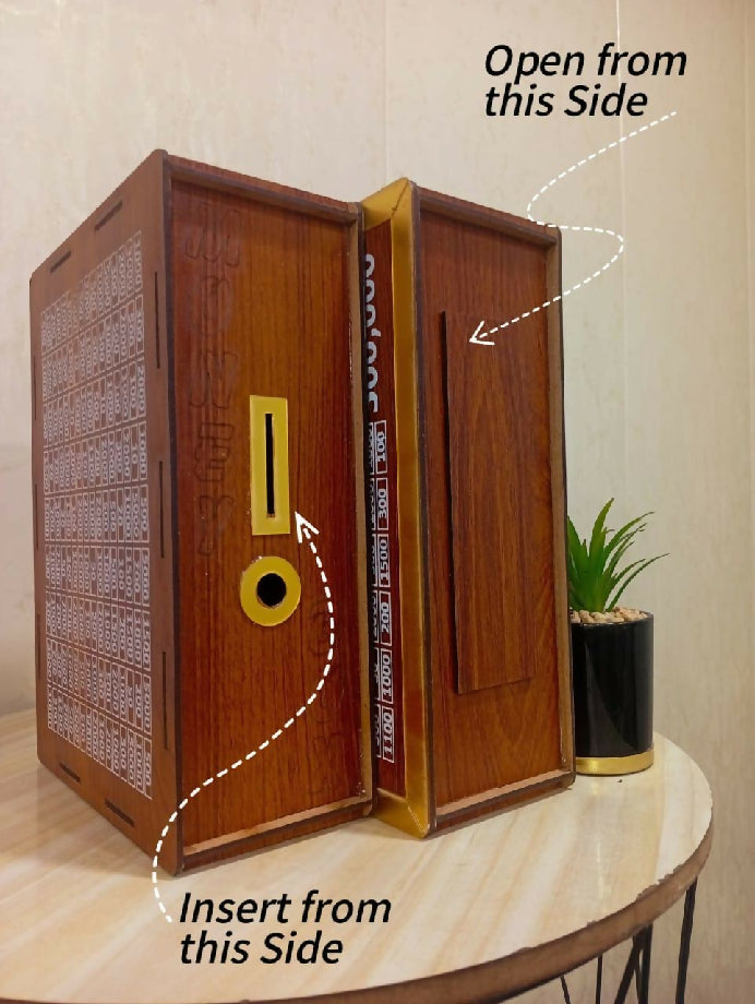 wooden money saving box
