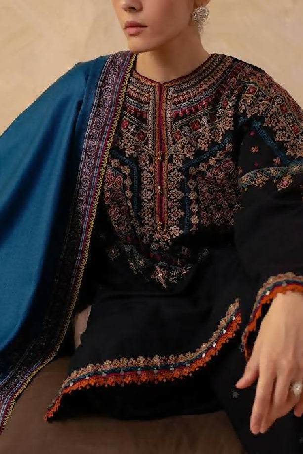 UNSTITCHED EMBROIDERED DHANK With WOOL SHAWL