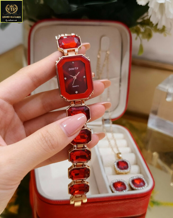 Big diamond stone Jewelry set with watch