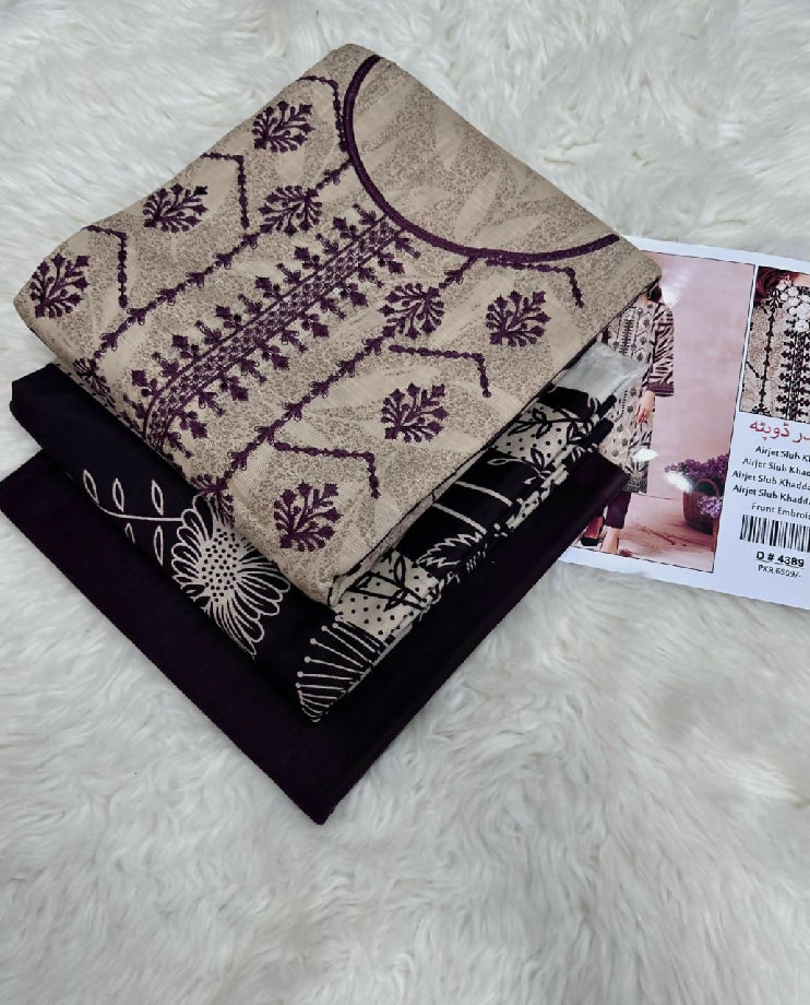 Embroidered Slub khaddar Three Piece
