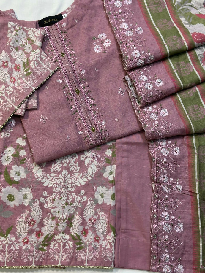 *Premium Khaddar Embroidered Shirt With Embroidered Cutwork Dupatta* ●