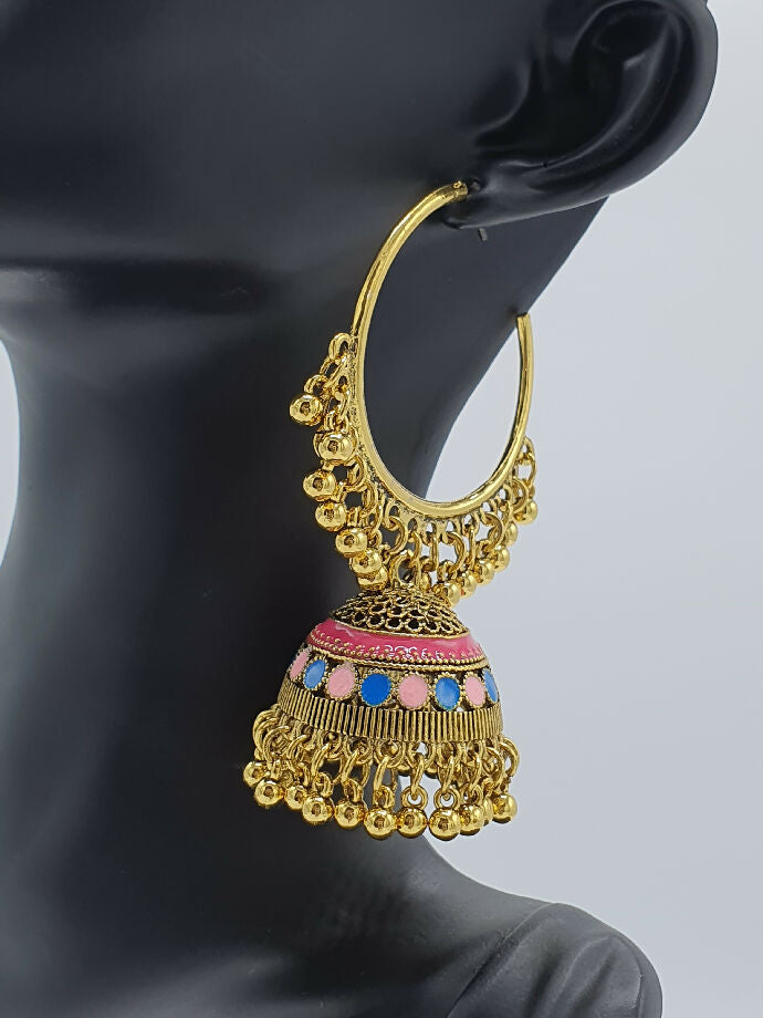 Traditional Hoop Jhumka Earrings with Color Variations