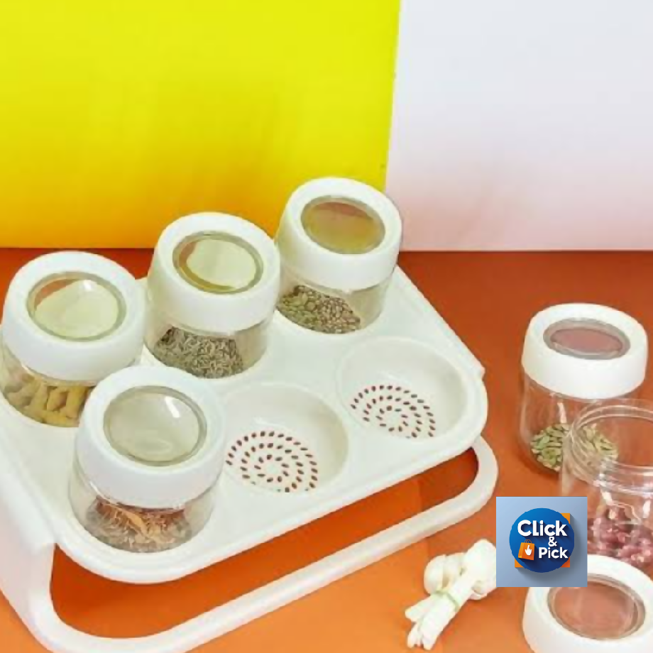 BRITE SPICE ZONE Masala Spice Stand Rack with Spoons – Stylish Rotating Spice Organizer