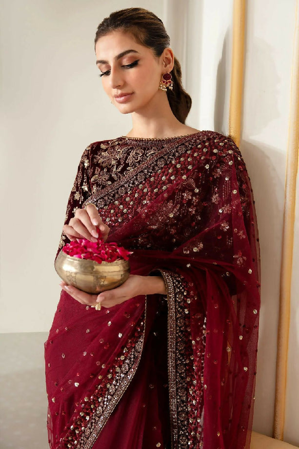 JAZMIN special Net Saree with Velvet body and sleeves with satin silk trousers