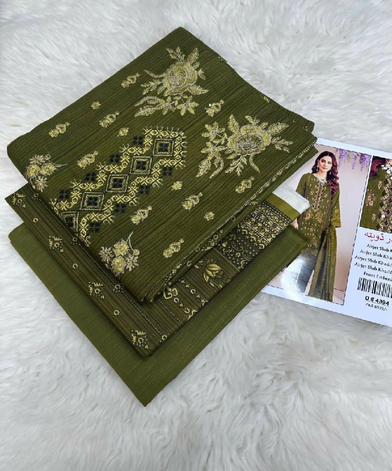 Embroidered Slub khaddar Three Piece